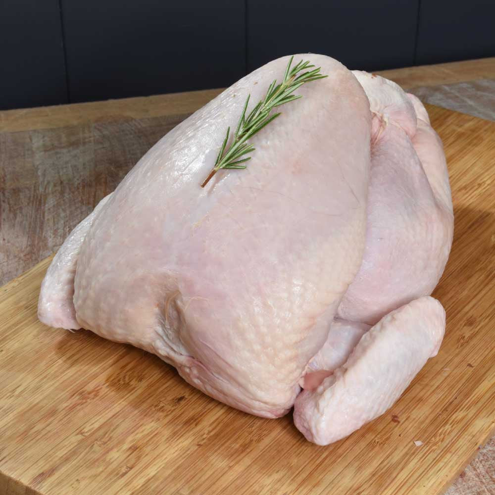 These fresh free range chickens from Herb Fed Poultry are slow grown, resulting in larger than average birds which will each comfortably serve 6 – 8 people.
The birds are free to roam in acres of unfenced pasture in North Yorkshire and sleep in secure huts bedded daily with straw. The chickens are fed on a highly nutritious feed of locally produced fresh herbs and a corn based diet free from any growth promoters.