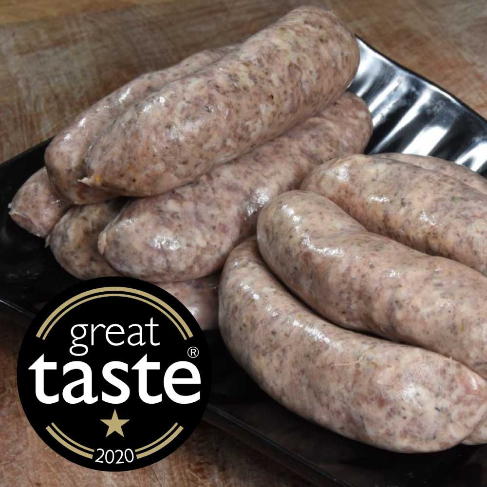 Our homemade 1 star Great Taste award winning sausages are made with Free range Gloucester Old Spot pork with seasonings developed in house. Our most popular sausages are Ben’s Classics, a lovely herby sausage with rosemary, sage and a touch of nutmeg.