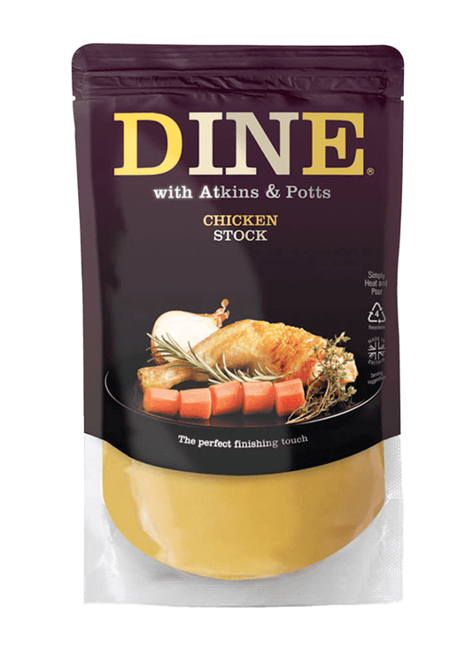 DINE IN Chicken Stock is made with love and quality ingredients for you to create a special meal at home. Real food and time to enjoy it. This quick-to-use rich classic stock is the perfect base for making casseroles soups sauces stir-fries risottos and other gourmet dishes. Simply pour into the dish you are making for extra depth of flavour.