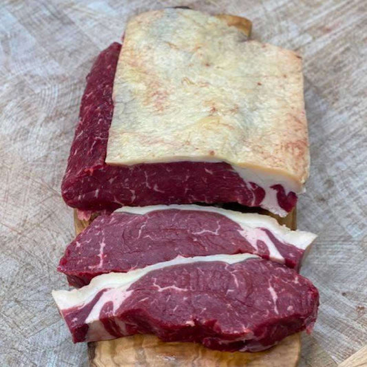 One of our Rare Breeds –Dexter beef are a smaller breed which is roughly two-thirds the size of our Traditional Hereford Beef. Excellently marbled which results in a rich steak which is full of flavour. Dry aged for minimum of 35 Days to ensure melt in the mouth tenderness.