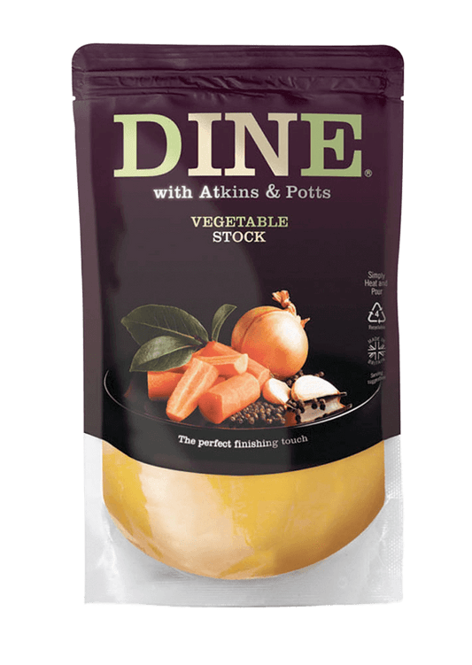 DINE IN Vegetable Stock is made with love and quality ingredients for you to create a special meal at home. Real food and time to enjoy it. This quick-to-use rich classic stock is a perfect base for making casseroles stews soups sauces stir-fries and other gourmet dishes. Simply pour into the dish or soup you are making for extra depth of flavour.